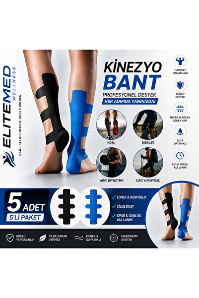 Kinezyolojik Bant – Özel Kesim Destek Bandı Siyah Renkler| 5 Adet