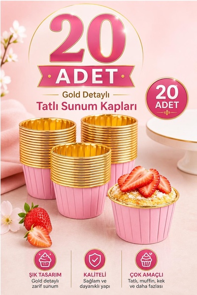 Kitchen Beauty 20 Adet Gold Cupcake Kapsülü Muffin Kalıbı Pembe Gold Metalik ...