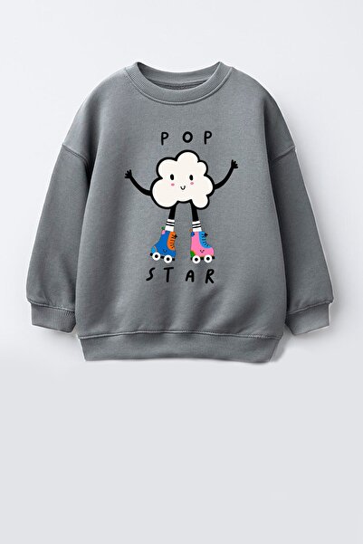 Monila Girl's 3 Thread Fabric Cotton Popcorn Printed Sweatshirt