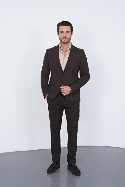KAHVERENGİ SLİM FİT TAKIM ELBİSE