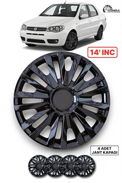 YONGA OTO AKSESUAR FİAT ALBEA 14 İnç Jant Kapağı 4'lü Set Piano Black + 4 Amb...