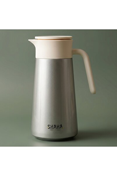 SHAHA Thermos, Stainless Steel Inner Container, 1.9 Liters - Matte Silver Cream