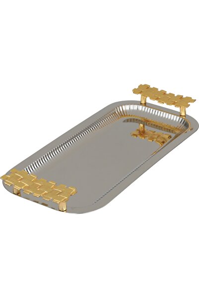 Alsaif Gallery Al Saif Gallery Stainless Steel Serving Tra, Gold Handle, 38X1...