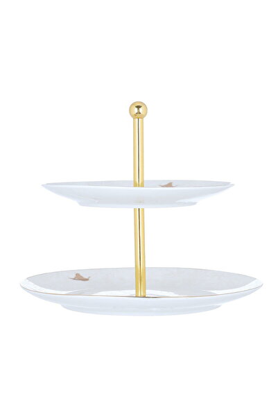 Alsaif Gallery Al Saif Gallery porcelain cake stand, 2 levels, bird pattern -...