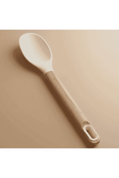Alsaif Gallery Al Saif Gallery Silicone Serving Spoon, Wooden Handle - White