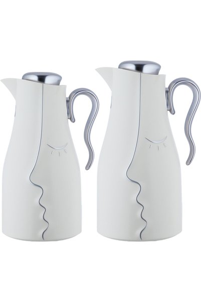 Al Alsaif Gallery Al Saif Gallery Hawaa Thermos Set, 0.7/1 Liter, 2 Pieces, Inner Glass Container, Outer Plastic Body - White