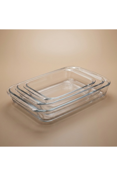 Alsaif Gallery Al Saif Gallery Glass Oven Trays Set, 3 Pieces - Clear