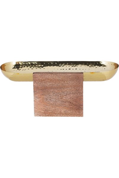 Alsaif Gallery Al Saif Gallery steel dessert plate, 13 x 10 x 31 cm, oval, wi...