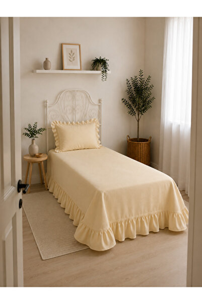 Decamor home İnci Vintage Ruffled Cream Bedspread Single Size 180 X 220