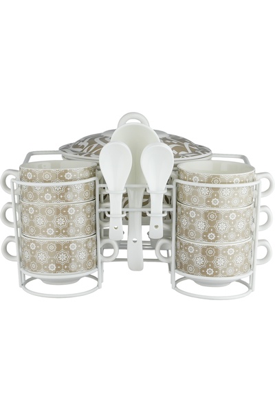 One More Porcelain Soup Set, 35x25x25 cm, 16 Pieces - White Beige