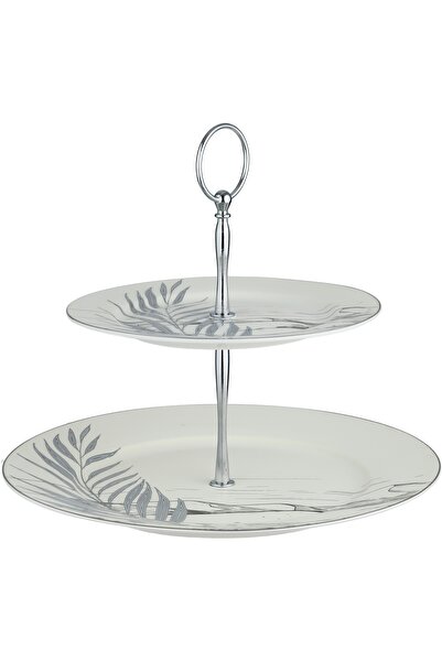 Alsaif Gallery Al Saif Gallery Porcelain Serving Stand, 2 Tiers, Round, Steel...