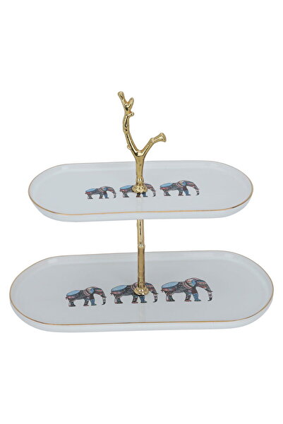 Alsaif Gallery Al Saif Gallery Porcelain Dessert Serving Stand, 2 Levels - Wh...