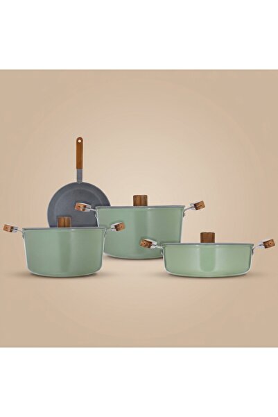 Tornado Ceramic Cookware Set, 7 Pieces - Green