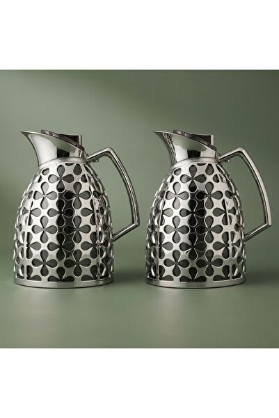 Alsaif Gallery طقم ترمس زجاجي من أندلسيا، 0.75.1 لتر - أسود وفضي