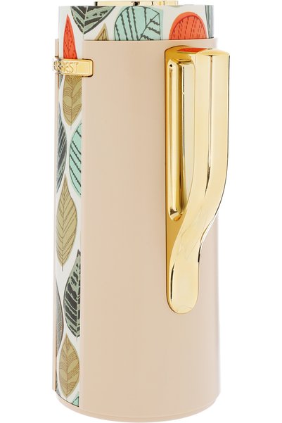 Alsaif Gallery Widad Thermos, Beige, Hand-Coloured Leaf Pattern, Golden, 1 Liter