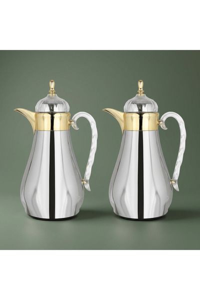 Alsaif Gallery Al Saif Gallery AlHanouf thermos set with tray, 3 pieces - sil...