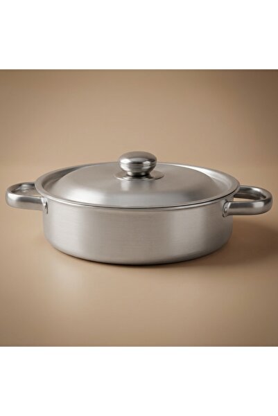 ROBUST aluminum oven tray, 26 cm, round, with lid, two handles - silver