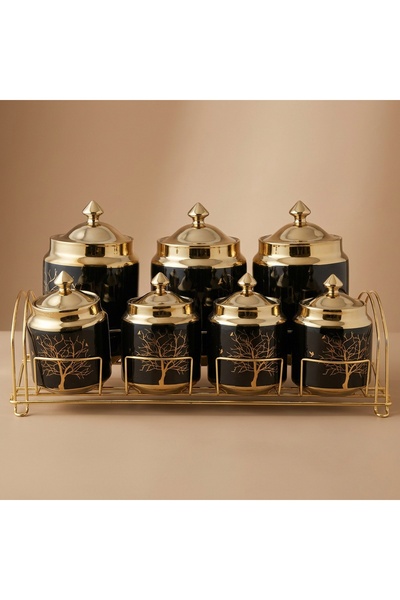 Alsaif Gallery Al Saif Gallery porcelain spice box set, wooded, with golden s...