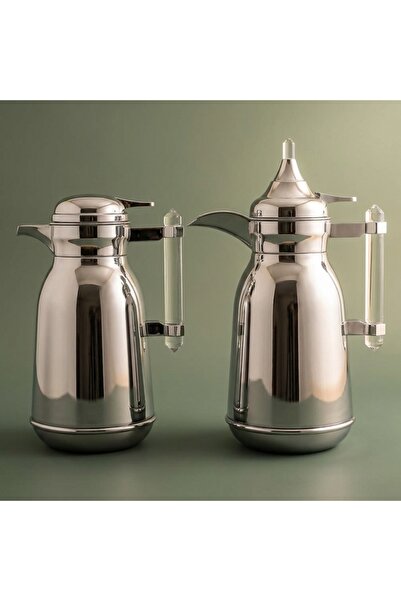 Alsaif Gallery Silver Stainless Steel Thermos With Acrylic Handle, Two Pieces