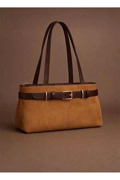 Katusa Women's Leather Belted Taba Suede Shoulder Bag