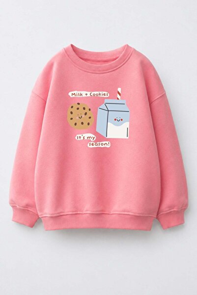 Monila Girl's 3 Thread Fabric Cotton Cookie Printed Sweatshirt