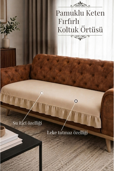 ALTINPAMUK Luxury Ruffled Sofa Cover Bohemian Cotton Linen Stain-Resistant Wa...