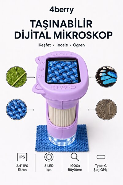 4 Berry 4Berry Taşınabilir Fotoğraf Çekebilen Dijital Mikroskop 1000x – 2.4” ...