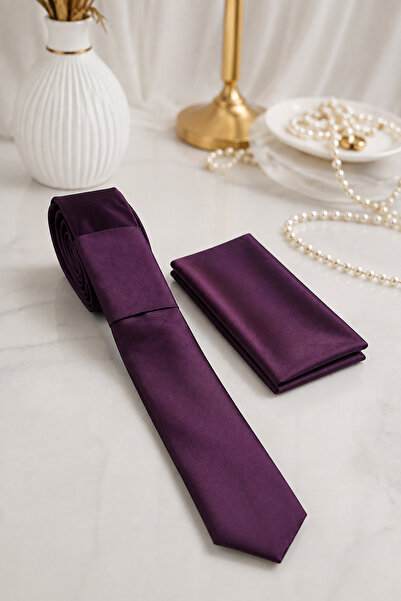 Varetta Men's Plum Slim Fit Narrow Cut Plain Handkerchief Tie