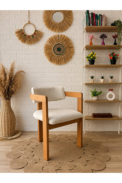 silla T Sandalye Teddy Krem Kumaş Natural Ahşap Sandalye