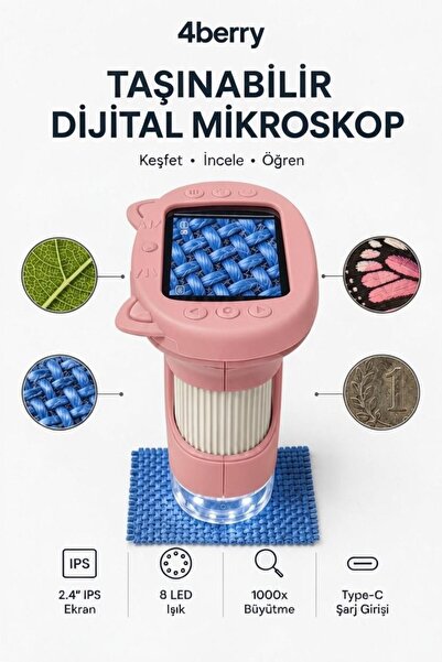 4 Berry 4Berry Taşınabilir Fotoğraf Çekebilen Dijital Mikroskop 1000x – 2.4” ...