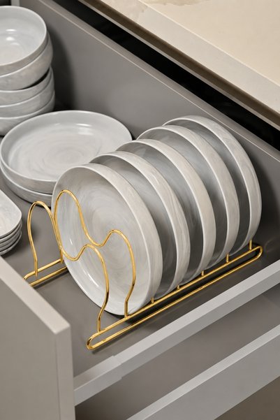 Edora Home Parlak Altın 6 Bölmeli Tava Tencere Kapak Düzenleyici Çekmece İçi Organizer Paslanmaz Metal