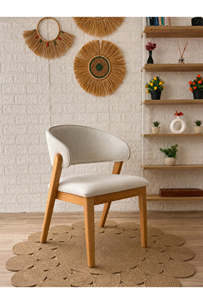 silla Ay Sandalye Teddy Krem Kumaş Naturel Ahşap Sandalye