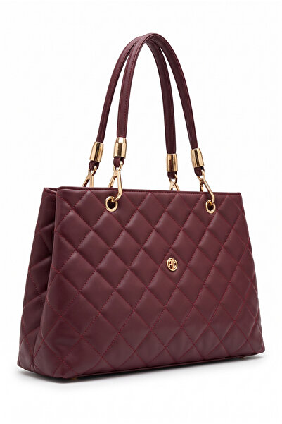 LYRA Bags & Accessories Hand and Shoulder Bag Burgundy Diamond Pattern with G...