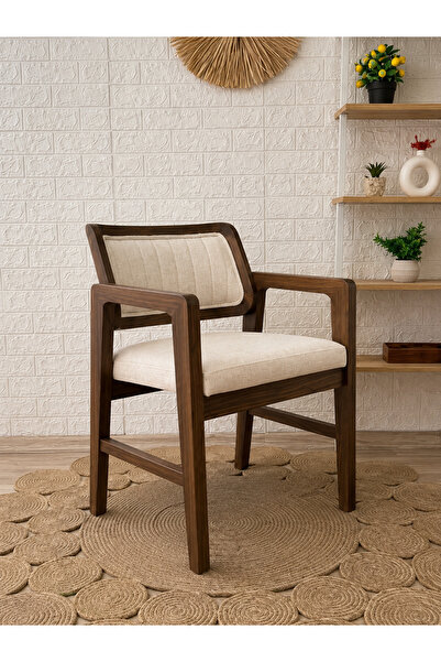 silla İstanbul Sandalye Teddy Krem Kumaş Ceviz Ahşap Sandalye
