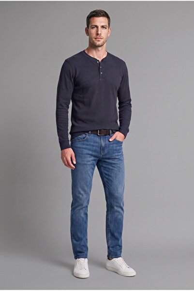 DeFacto Pamuklu Slim Fit Henley Yaka Waffle Uzun Kollu Tişört F8212AX26AU