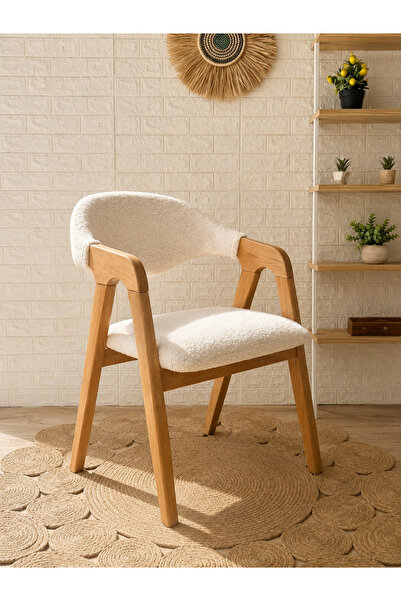silla Lorenzo Sandalye Teddy Krem Kumaş Naturel Ahşap Sandalye