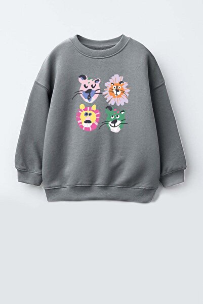 Monila Girl's 3 Thread Fabric Cotton Animal Print Sweatshirt