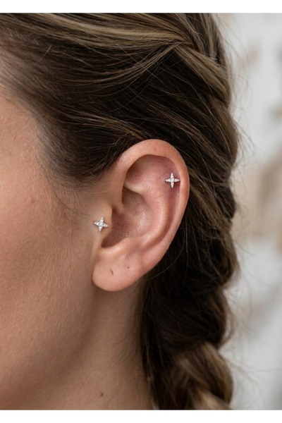 kurukafagift Çelik Helix Tragus Zirkon Taşlı Yıldız Figürlü 8 mm