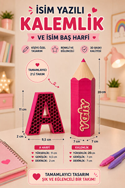 Neo Gift Çocuk İsimli Kalemlik ve Dekoratif Kutu Harf | Dekoratif Çocuk Hediy...