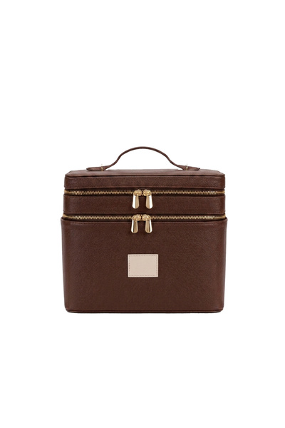 Charmist Brown Faux Leather Makeup and Jewelry Organizer Box Bag Compartments