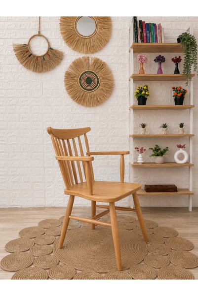 silla Kollu Yıldız Sandalye Naturel Ahşap Sandalye