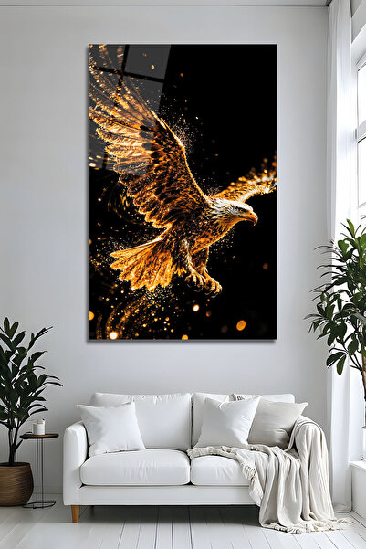 Parıltı Yayınları Modern Kartal Desenli Gold Işıltılı Dekoratif Cam Tablo