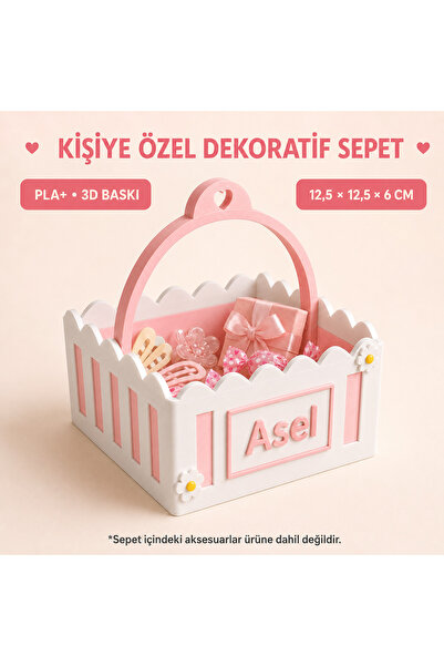 Aselhediyetasarımatölyesi Kişiye Özel 3D Kız Bebek Hediye Sepeti - İsim Yazıl...