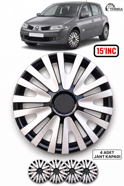YONGA OTO AKSESUAR RENAULT MEGANE 1 15 İnç Jant Kapağı 4'lü Set Siyah Gümüş +...