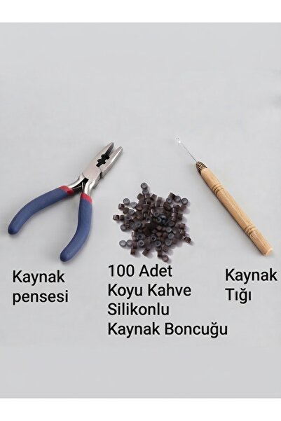 MutluBiDünya Saç Kaynak Boncuğu Seti,Kaynak Pensesi-100 Adet Kaynak Boncuğu-K...