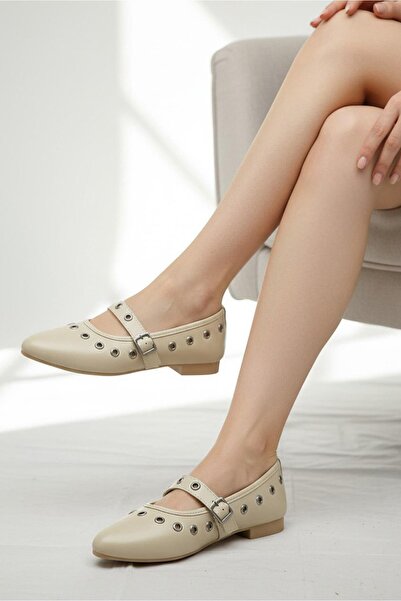ISPARTALILAR D159 Comfortable Sole Daily Women's Ballerina Shoes Studded Ball...