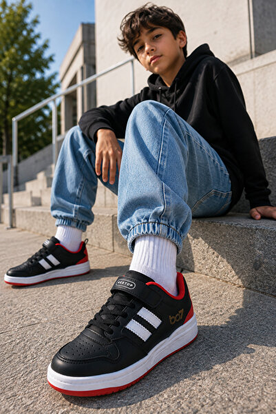 Best Of Bestof Jordan Sneaker Siyah Beyaz Kırmızı Mevsimlik Unisex Çocuk Spor...