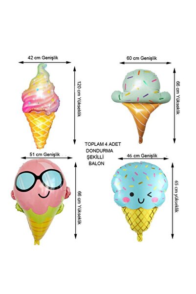 partidolu Ice Cream Dondurma Şeklinde Folyo Balon Farklı Modellerde 4 Adet Hawa