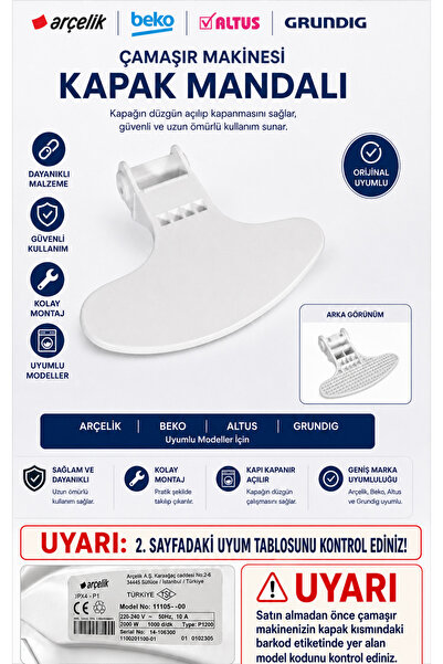 ÖZ BEYAZ EŞYA Beko D6 7101 E Çamaşır Makinesi Kapak Mandalı Kapı Tutamak