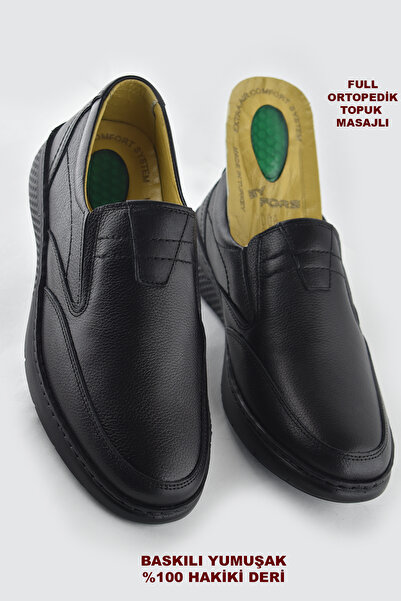 ISPARTALILAR 7575 Orthopedic Sole Black Genuine Leather Men's Shoes Seasonal